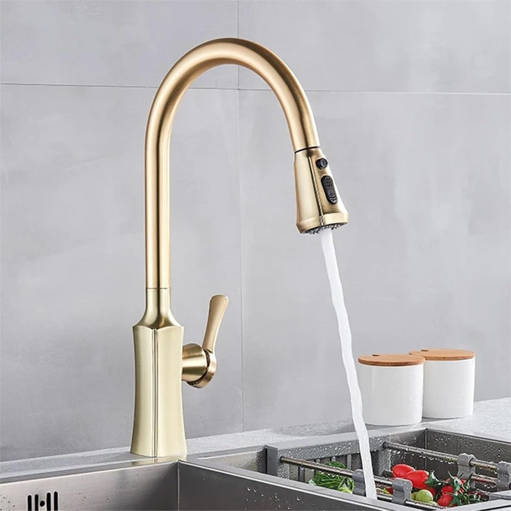 Kitchen Faucet Single Handle Hand-Out Single Hole Hot and Cold Faucet Tap(Brushed Gold)