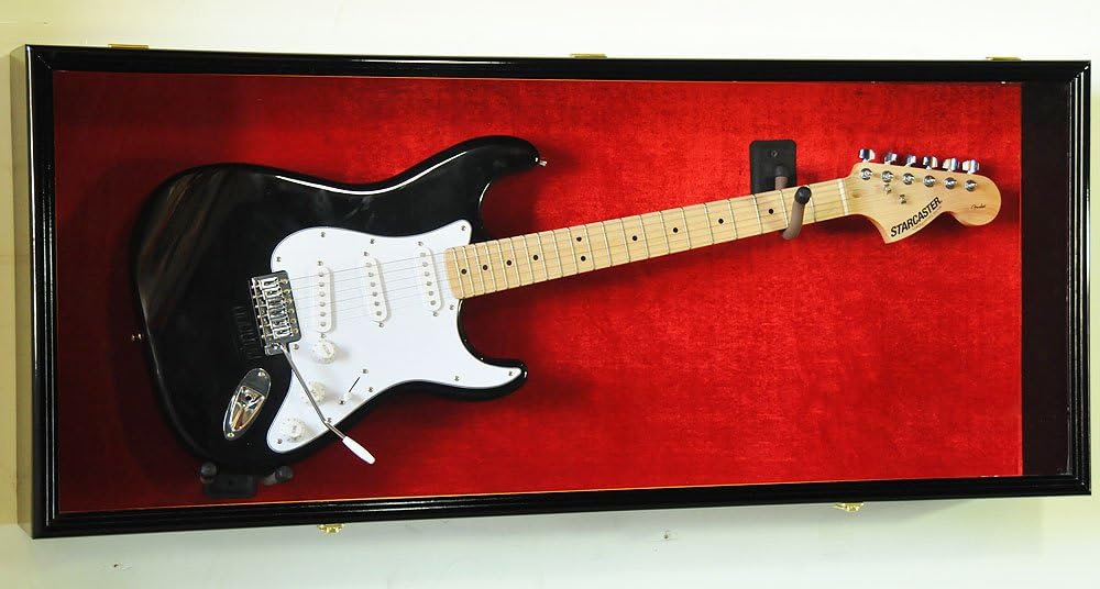 sfDisplay.com,LLC. Guitar Display Case Cabinet Wall Rack for Fender or Acoustic w/UV Protection- Lockable w/Horizontal mounting, Walnut