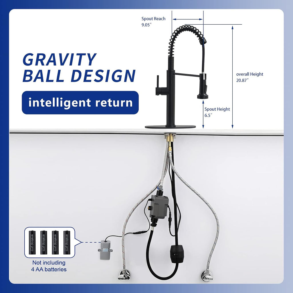 Fapully Black Kitchen Faucet with Pull Down Sprayer,Touchless Motion Sensor Single Handle Faucet for Kitchen Sink