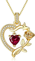 HeartMelody Heart Necklaces for Women Gold,14k 18K White Gold Plated Dainty Rose Butterfly Necklace with Garnet Birthstone Pendant Necklace Everyday Jewelry Birthday Christmas Gifts for Women Mom Her