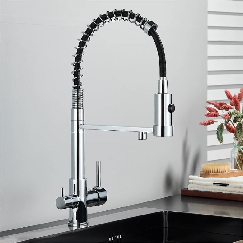 Filtered Kitchen Faucet Pure Drinking Water Brass Kitchen Tap Daul Spout Water Purifier Faucet(Chrome)