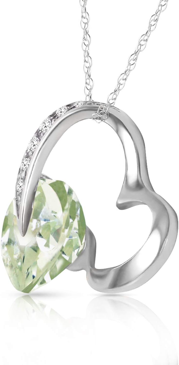 Galaxy Gold GG 3.35 CT. 14k Yellow Gold Heart Necklace with Natural Diamonds and Green Amethyst