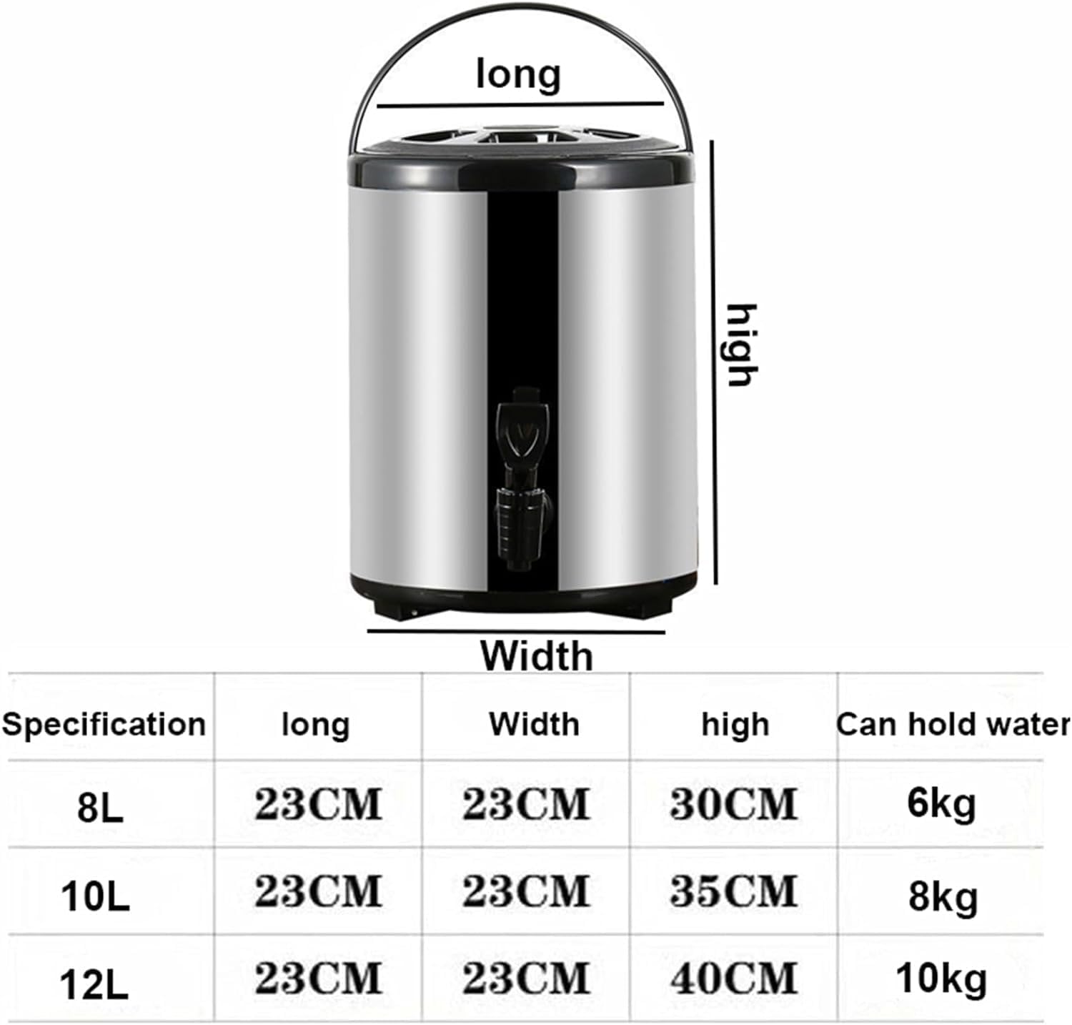 8L/10L/12L Stainless Steel Hot Water Dispenser Kettle Boiler, Milk Tea Bucket Insulated Barrel with Faucet,for Hot Water Or Beverage,12L ()