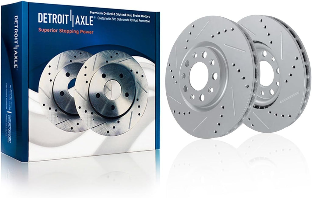 Detroit Axle - 10pc Brake Kit for 2016 2017 2018 2019 2020 2021 2022 2023 Jeep Cherokee, Drilled Disc Brake Rotors Ceramic Brakes Pads Replacement: 12.99' inch Front and 12.60' inch Rear Rotors
