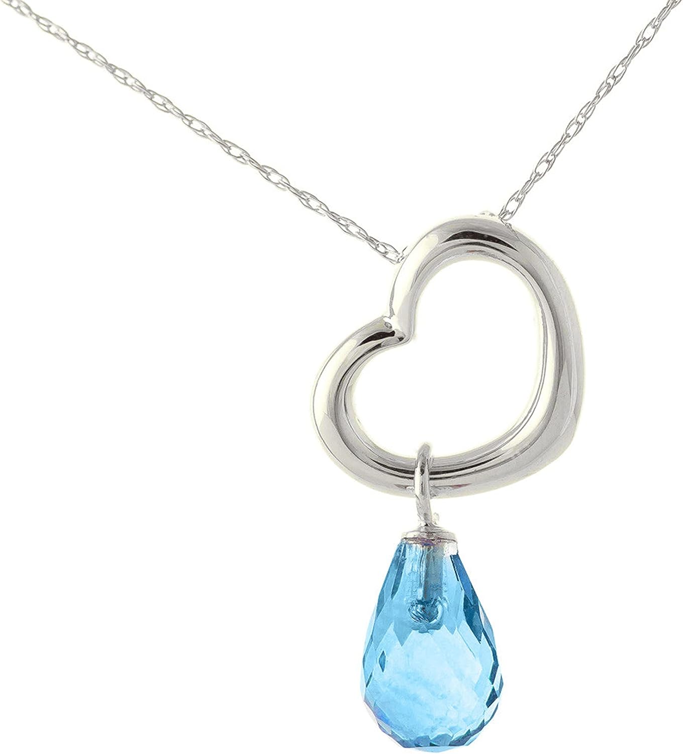 Galaxy Gold GG 14K Gold Open Heart with Genuine Blue Topaz Drop Pendant Necklace