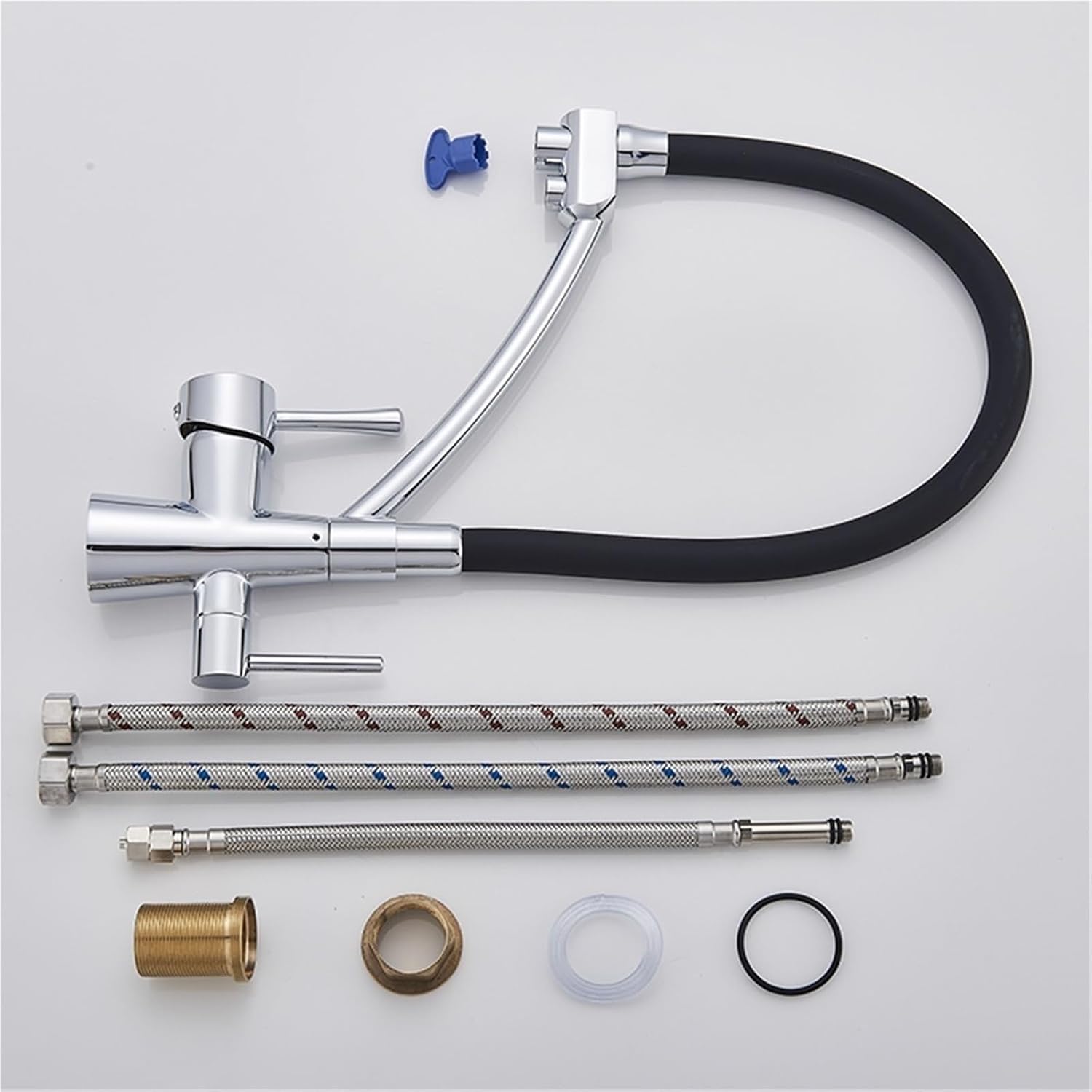 Filter Purification Flexible Rotated Kitchen Faucet Dual Spout Dual Handles Mixer Tap Hot and Cold Pure Water Mixer(Brushed Nickel B)
