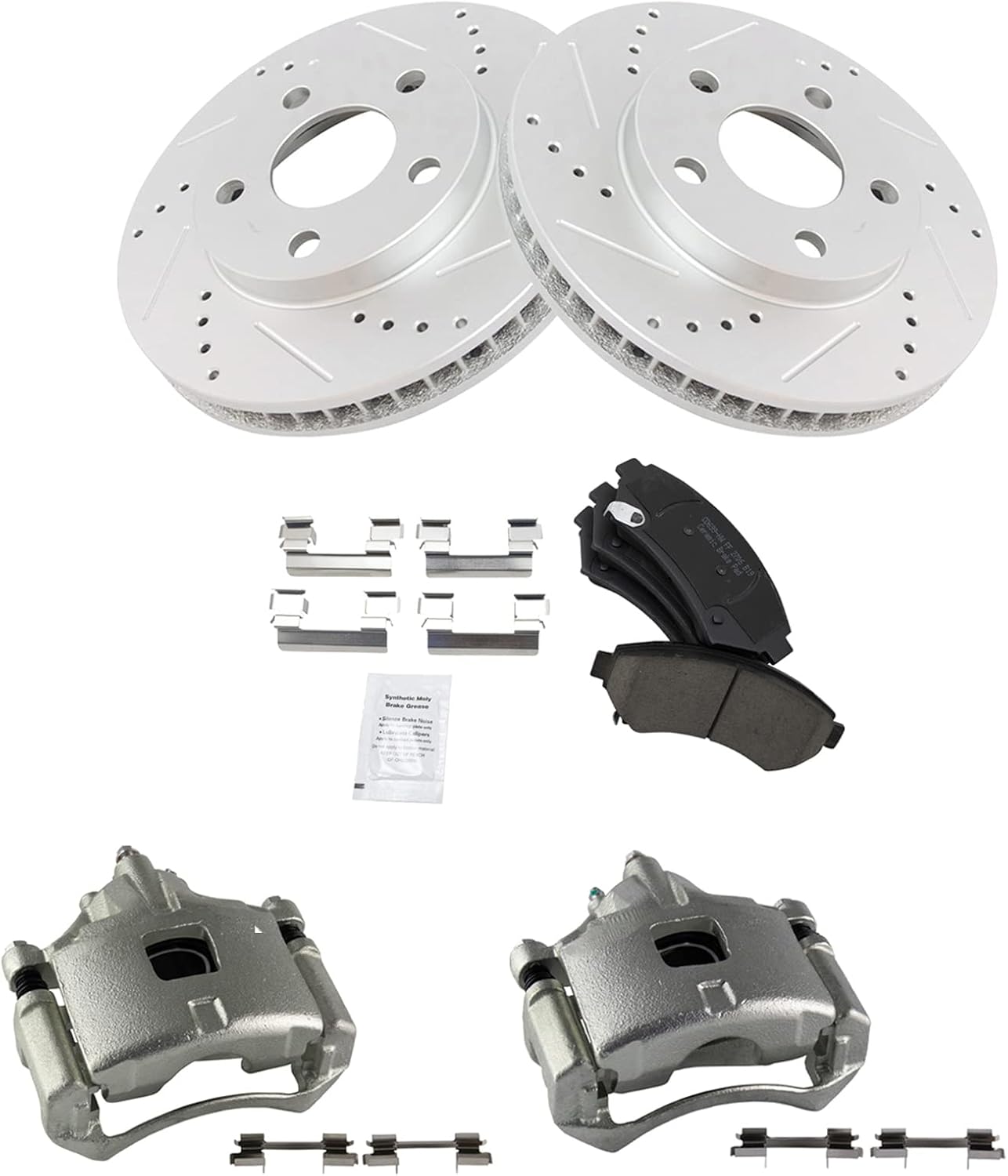 TRQ Performance Front Brake Pad and Rotor Set Ceramic Vented Coated Rotors Calipers Compatible with 2000-2003 Pontiac Bonneville