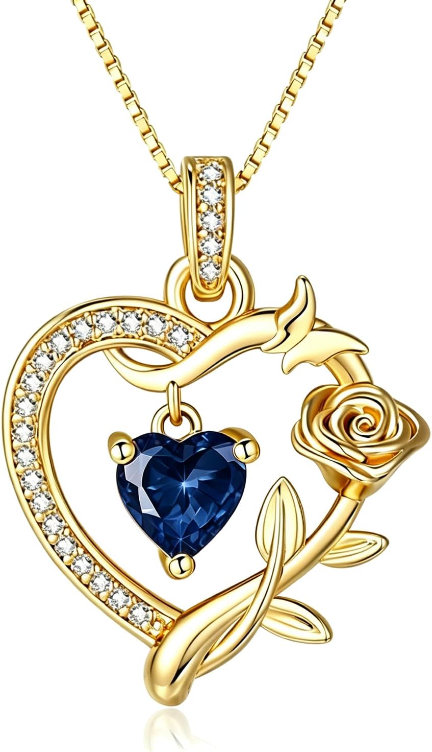 HeartMelody Heart Necklaces for Women Gold,14k 18K White Gold Plated Dainty Rose Butterfly Necklace with Garnet Birthstone Pendant Necklace Everyday Jewelry Birthday Christmas Gifts for Women Mom Her