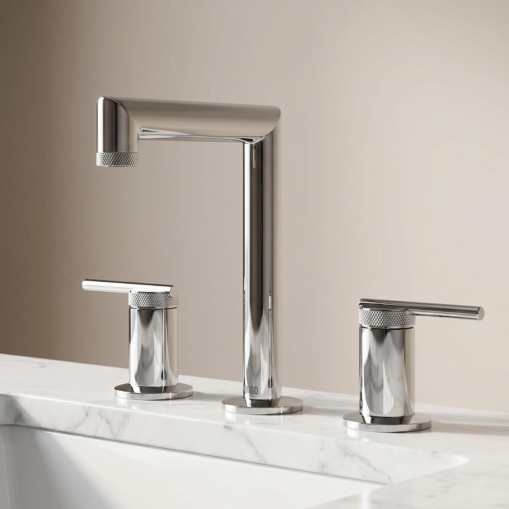 VIGO Sterling Two-Handle Three-Hole Mount Widespread Bathroom Sink Faucet, 7-Inch, Chrome, Modern Design, Solid Brass, 1.2 GPM WaterSense & Ceramic Disc Valve, Corrosion-Resistant
