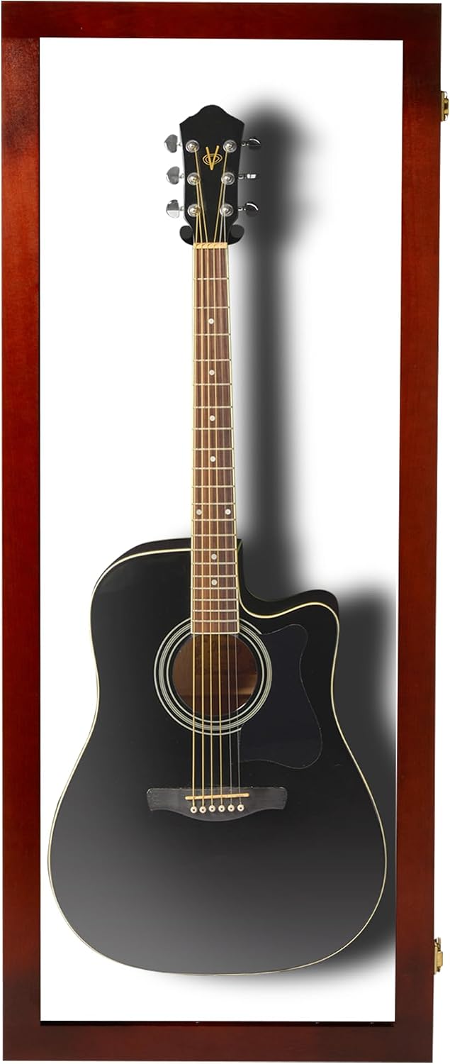 PENNZONI Acoustic Guitar Display Case - Acrylic Acoustic Guitar Case - Guitar Display Case Wall Mount Made from Hardwood Frame & Clear Acrylic - Cherry w/Felt White