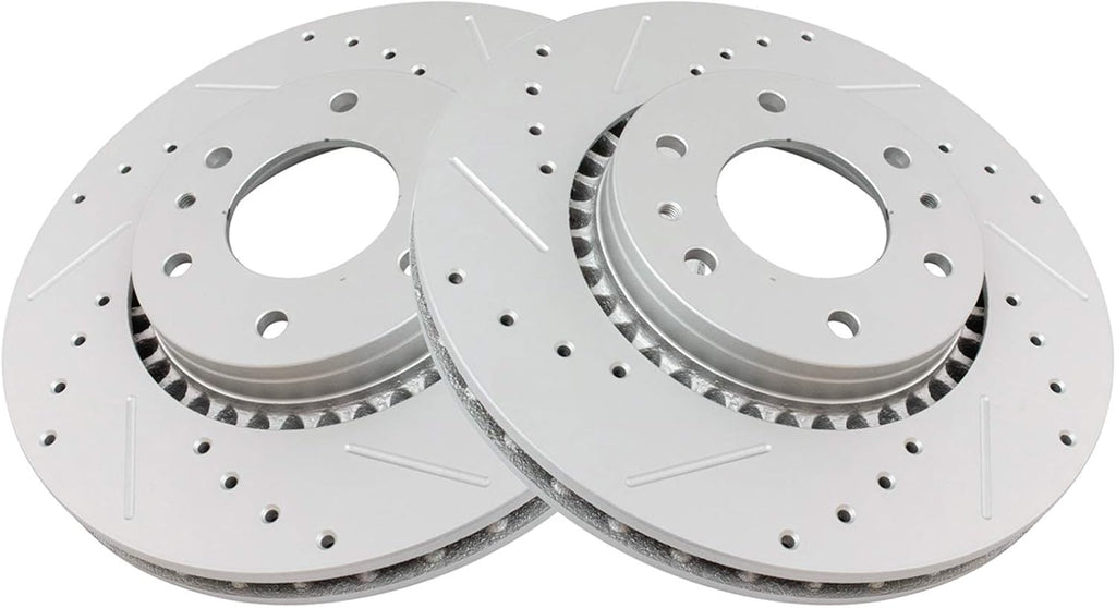 TRQ Performance Front Brake Pad & Rotor Set Ceramic G Coated Drilled Slotted Rotors Compatible with 06-07 Buick Rainier 2006 Chevrolet SSR 06-08 Chevrolet Trailblazer EXT 06-09 GMC Envoy XL Saab 9-7x