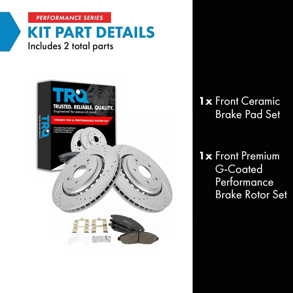 TRQ Performance Front Brake Pad and Rotor Set Ceramic Coated Drilled Slotted Rotors Compatible with 2014-2016 Acura MDX