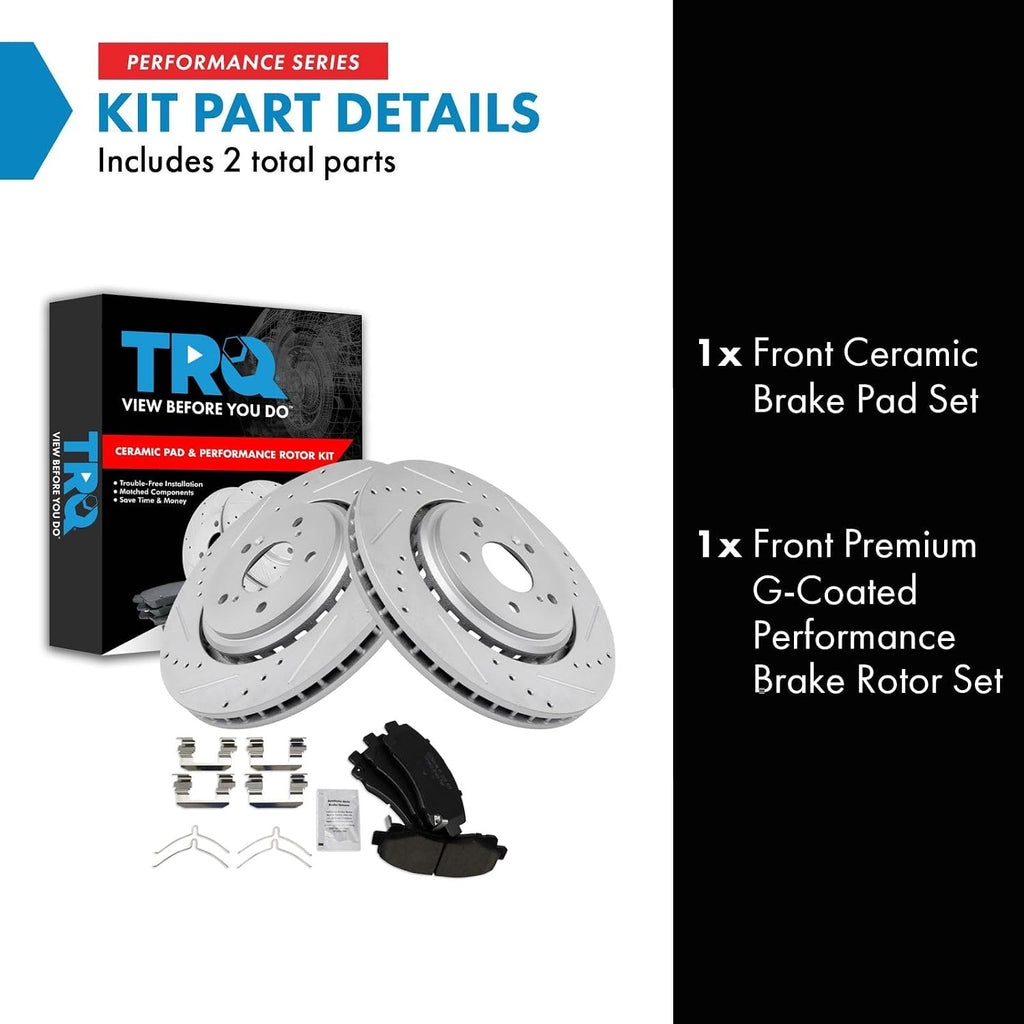 TRQ Performance Front Brake Pad and Rotor Set Ceramic G Coated Slotted Drilled Rotors Compatible with 2015-2020 Acura TLX