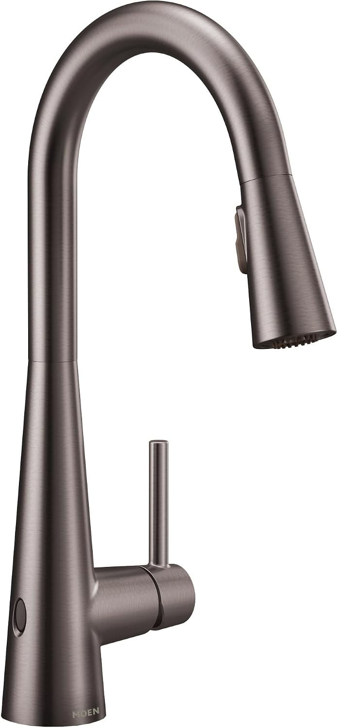 Moen Sleek Spot Resist Black Stainelss Motionsense Wave Sensor Touchless One-Handle High Arc Pulldown Modern Kitchen Faucet Featuring Power Clean, 7864EWBLS