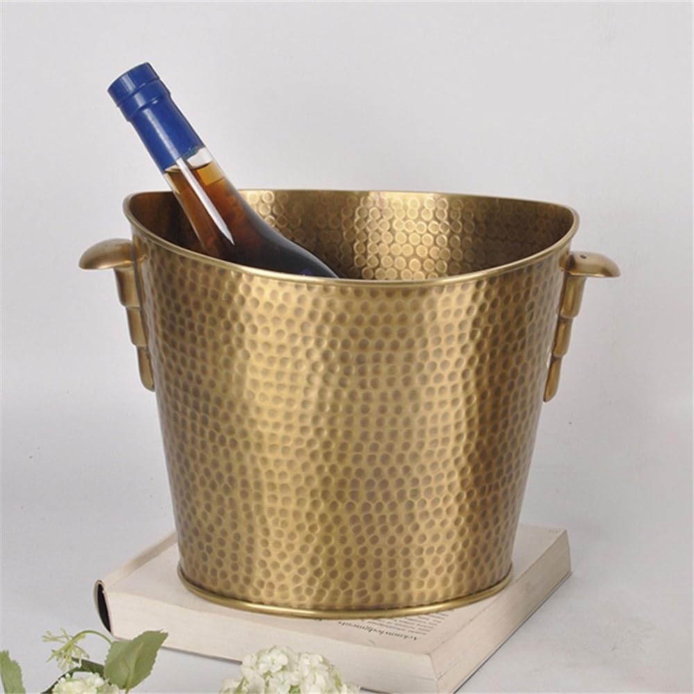 wine bucket Exquisite Brass Handmade Hammered Ice Bucket Champagne Red Wine Bar Set Living Room Decorative Ornaments Beer Cooler Tub