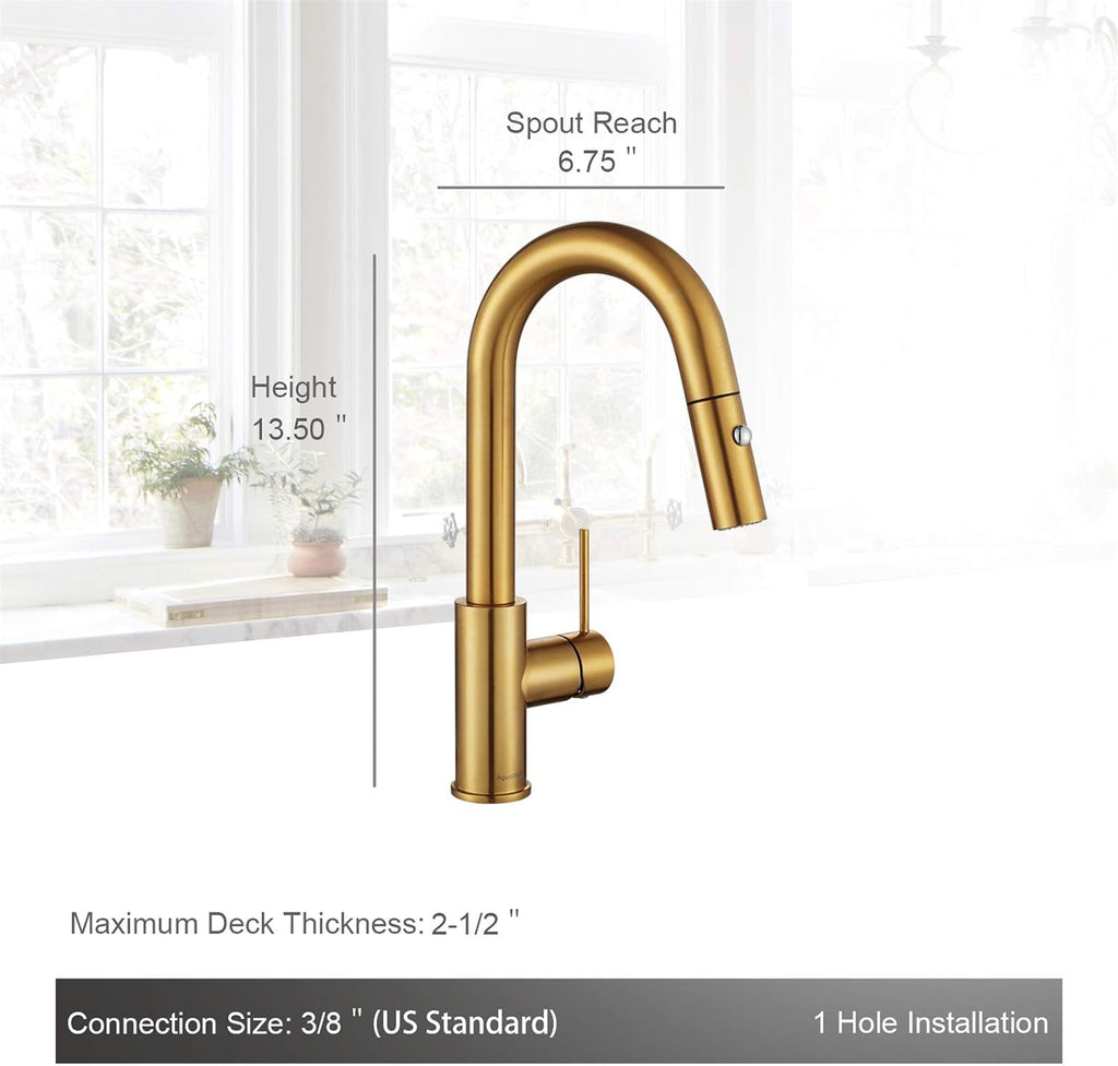 AguaStella AS59BG Brushed Gold Brightly Bar Faucet or Prep Kitchen Sink Faucet with Pull Down Sprayer and Single Handle