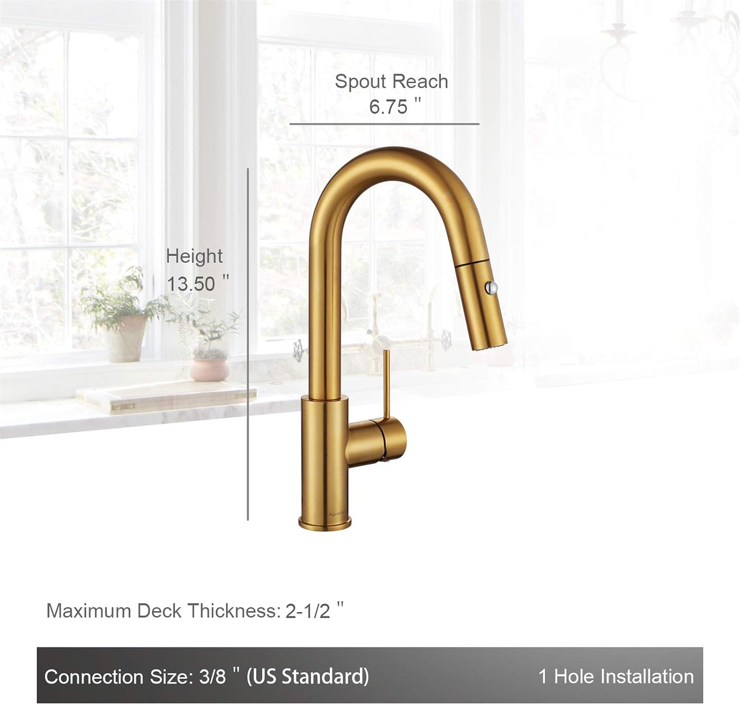 AguaStella AS59BG Brushed Gold Brightly Bar Faucet or Prep Kitchen Sink Faucet with Pull Down Sprayer and Single Handle