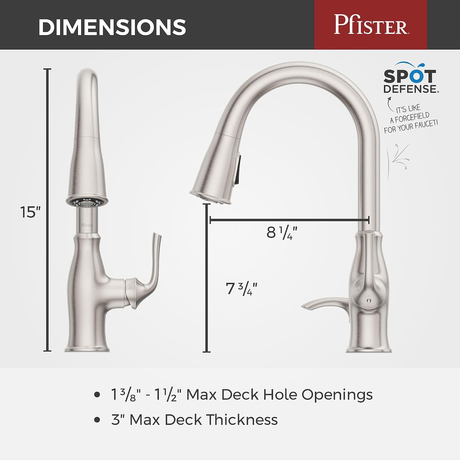 Pfister Rosslyn Kitchen Faucet with Pull Down Sprayer and Soap Dispenser, Single Handle, High Arc, NSF Certified, Spot Defense Stainless Steel Finish, F5297RSSRGS