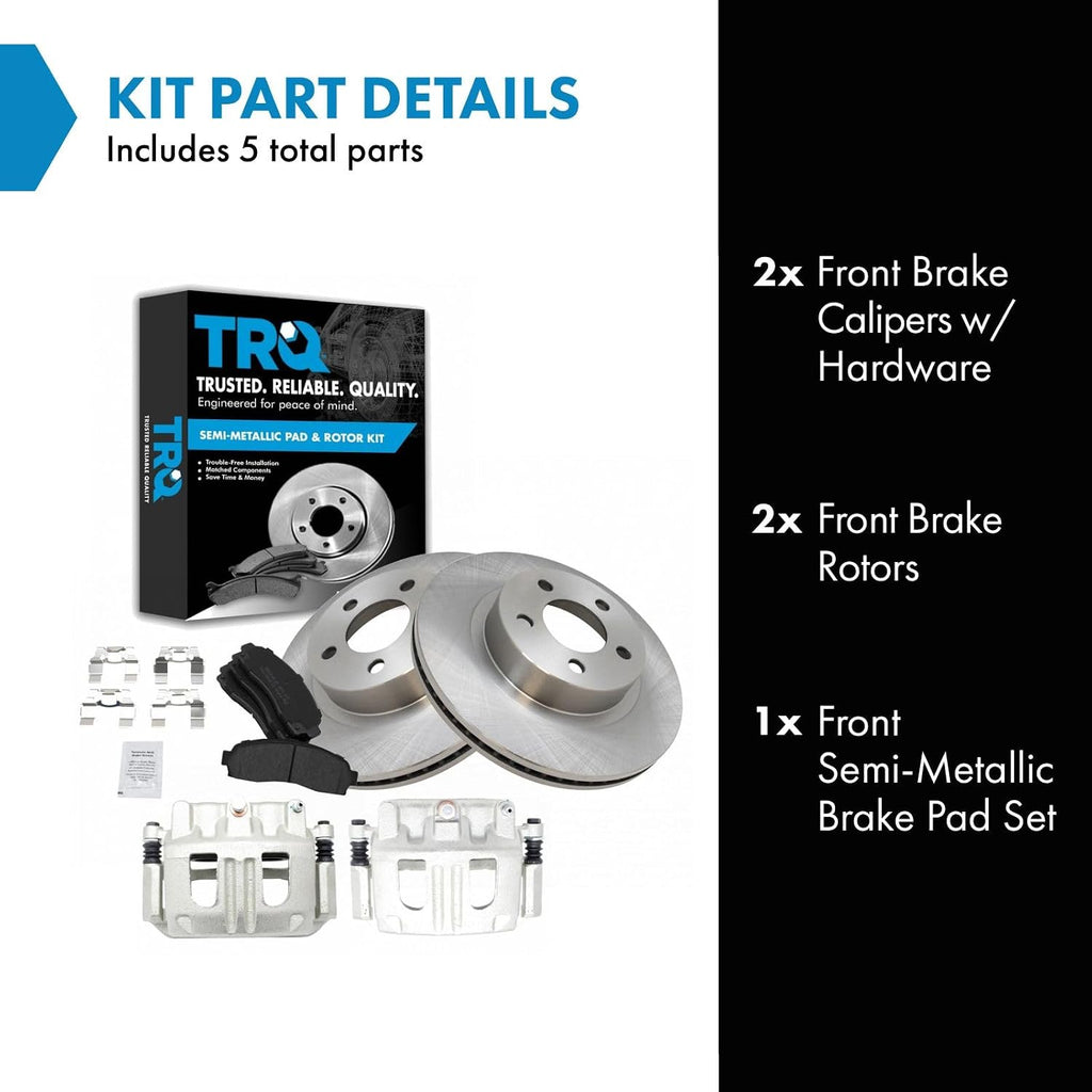 TRQ Front Brake Pad and Rotor Set Semi Metallic Vented Rotors Calipers Hardware Compatible with 2001-2002 Ford Explorer Sport 2003-2011 Ranger 2003-2009 Mazda B4000