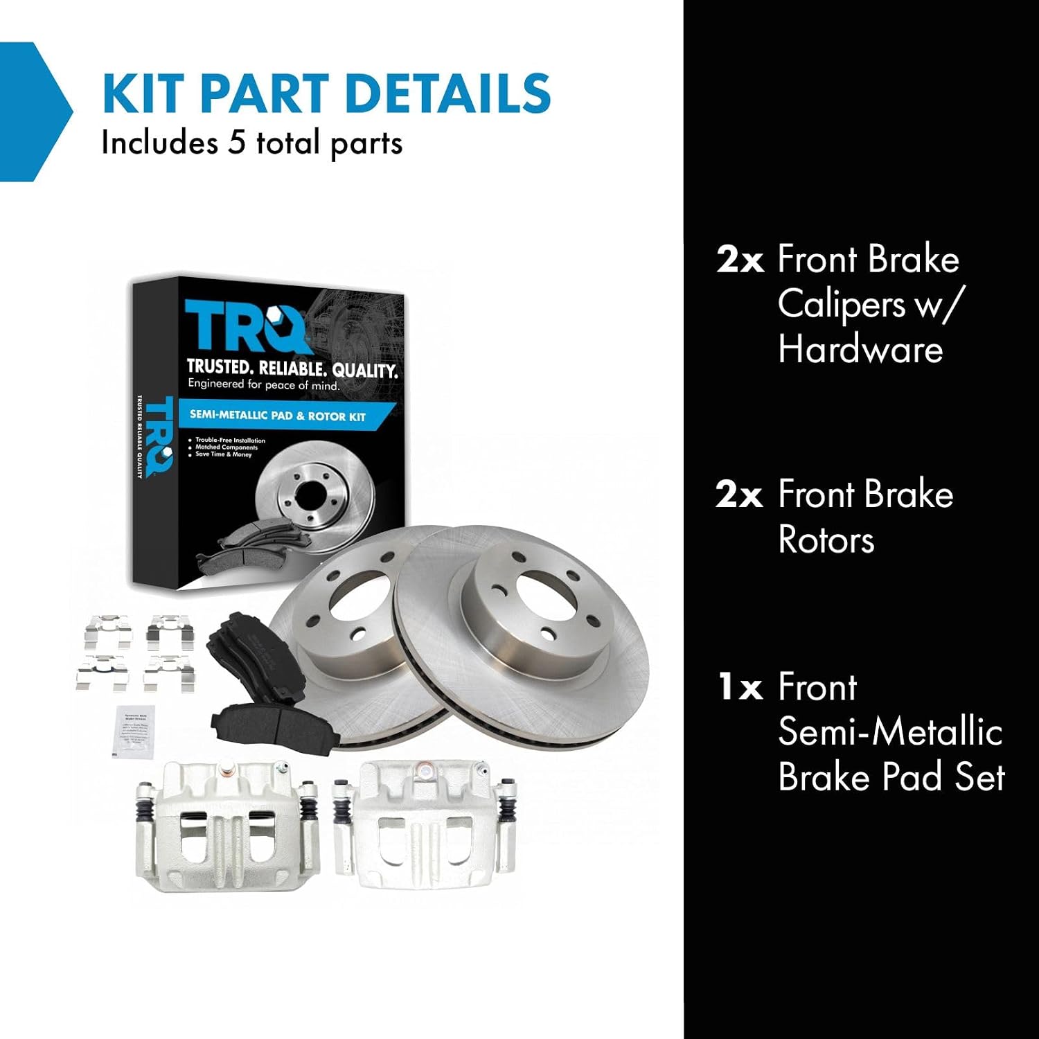 TRQ Front Brake Pad and Rotor Set Semi Metallic Vented Rotors Calipers Hardware Compatible with 2001-2002 Ford Explorer Sport 2003-2011 Ranger 2003-2009 Mazda B4000
