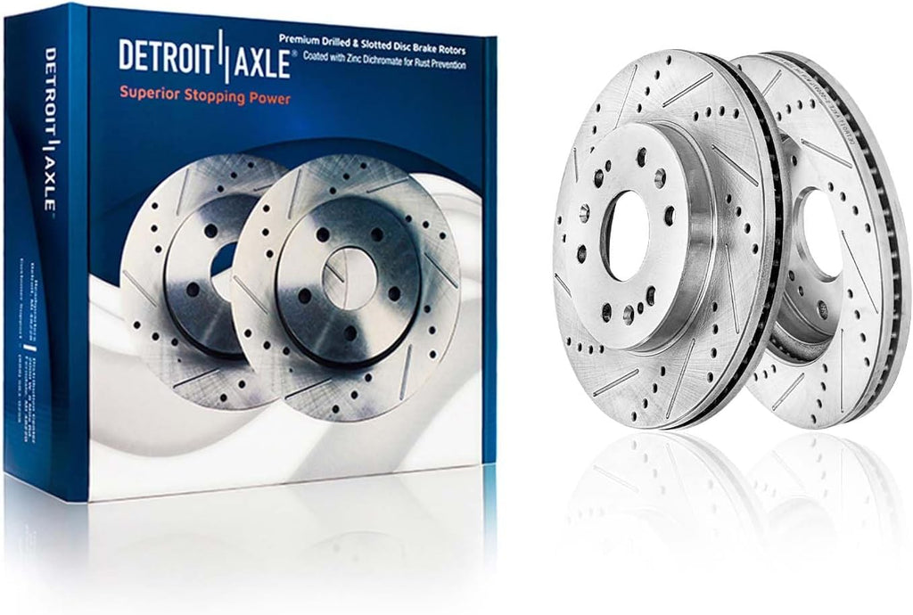 Detroit Axle - Brake Kit for GMC Chevy Silverado Sierra Suburban 1500 Yukon Escalade Tahoe Drilled Slotted Brakes Rotors Ceramic Brake Pads Replacement : 12.99' inch Front and 13.58' inch Rear Rotor