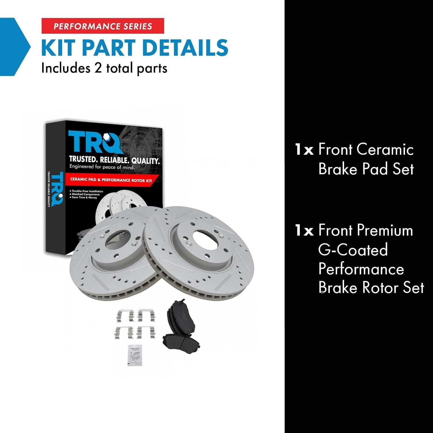 TRQ Performance Front Brake Pad and Rotor Set Ceramic Coated Drilled Slotted Rotors Compatible with 2010-2015 Hyundai Tucson 2011-2016 Kia Sportage