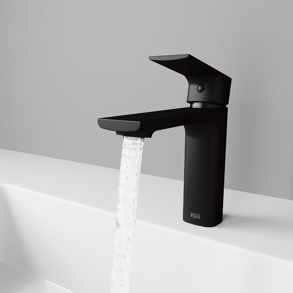 VIGO Davidson Single-Handle Single-Hole Mount Bathroom Sink Faucet, 6-Inch, Matte Black, Modern Design, Solid Brass, 1.2 GPM WaterSense & Ceramic Disc Valve, Corrosion-Resistant
