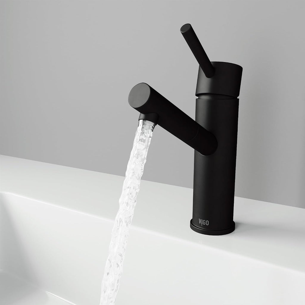 VIGO Noma Single-Handle Single-Hole Mount Bathroom Sink Faucet, 8-Inch, Matte Black, Modern Design, Solid Brass, 1.2 GPM WaterSense & Ceramic Disc Valve, Corrosion-Resistant