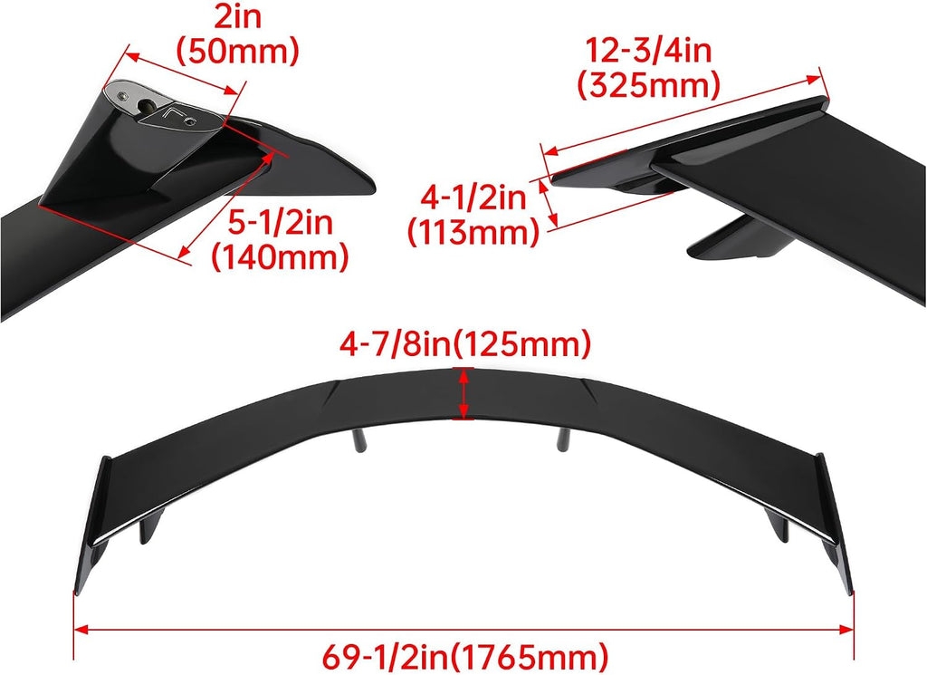 HECASA Rear Trunk Spoiler Compatible with 2020 2021 2022 2023 2024 Corvette C8 Stingray Z51 Rear High Wing Spoiler, Glossy Black
