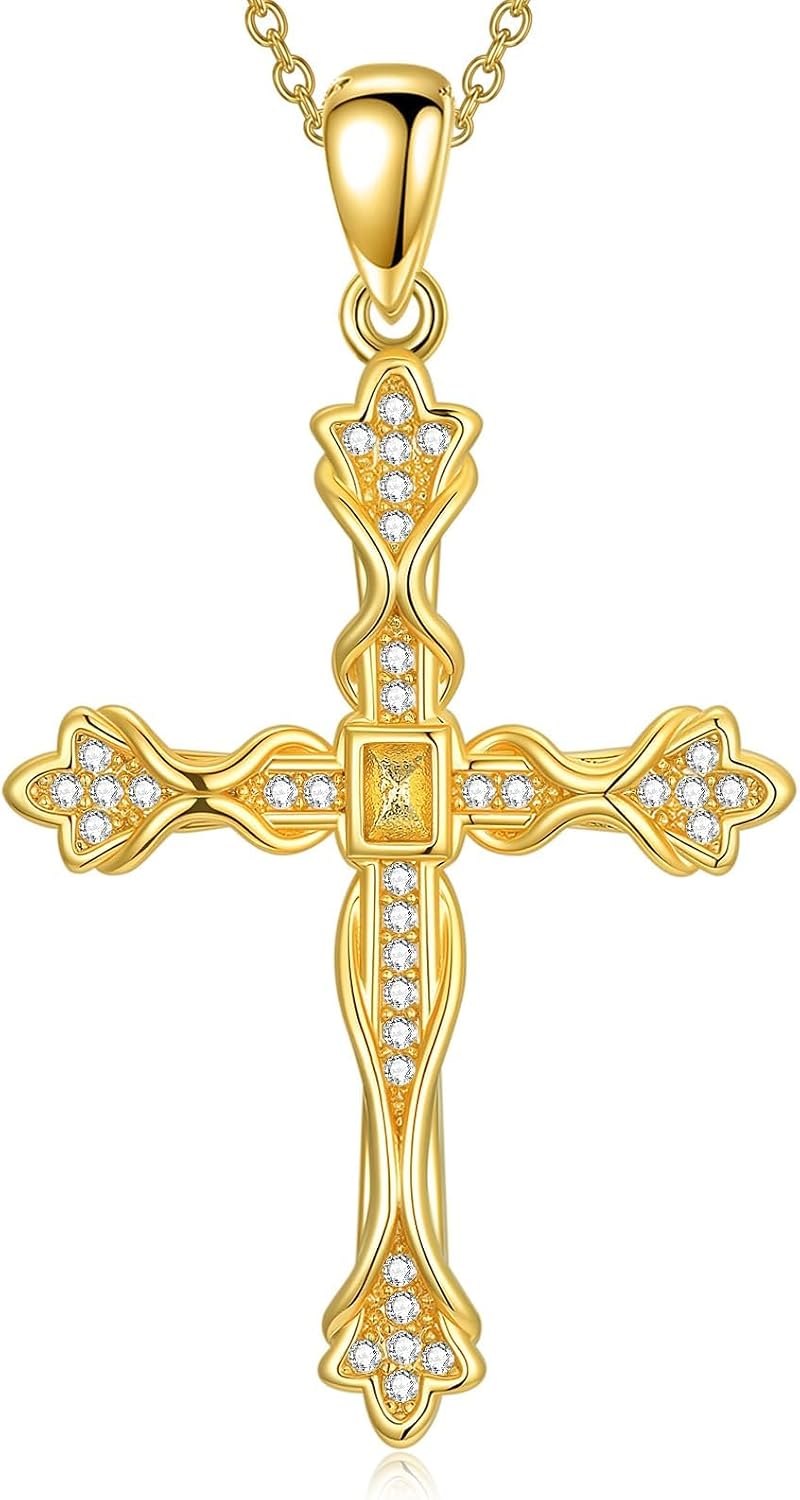 18K Gold Cross Pendant for Women Gold Cross Necklace 18K Gold Jewelry Religious Gift