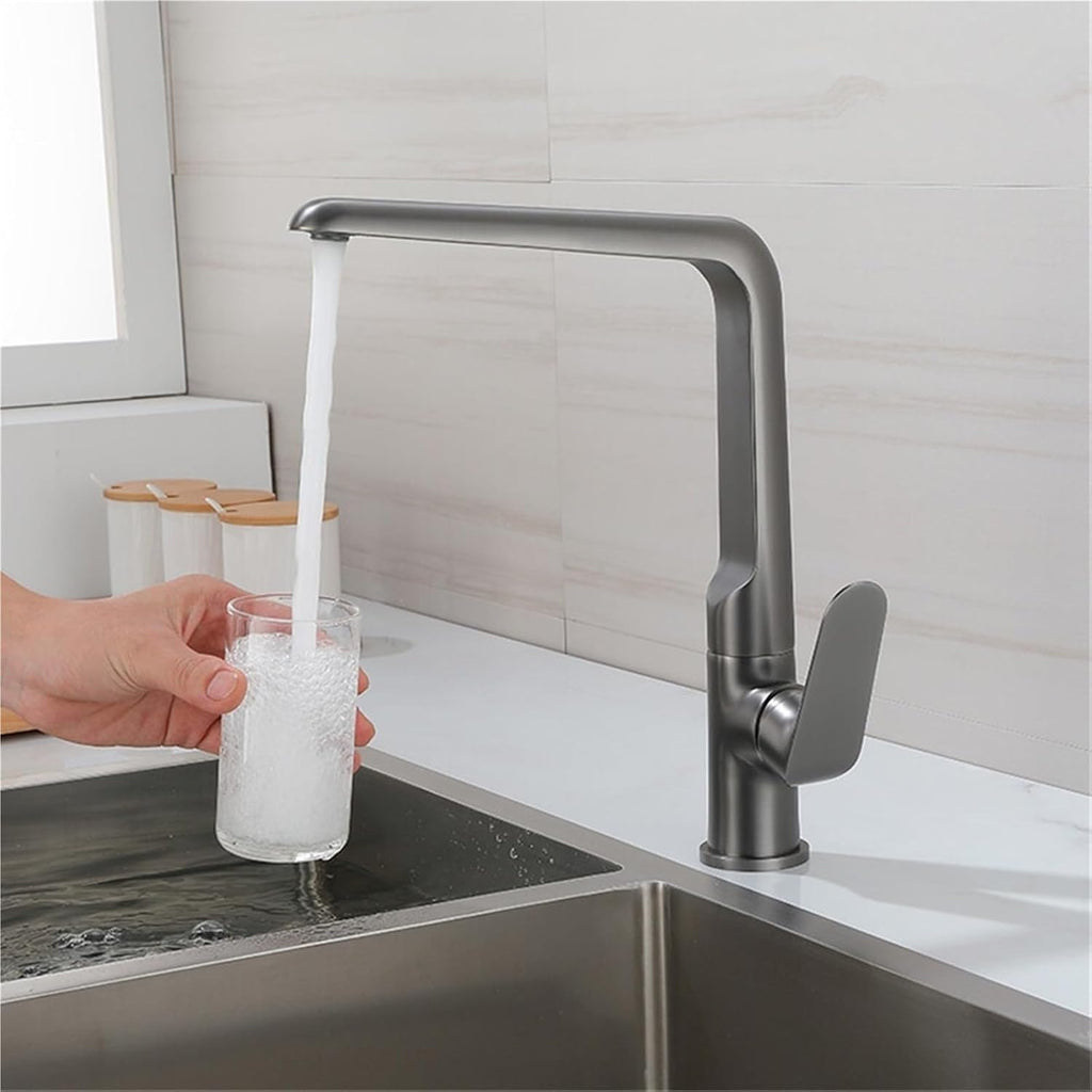 Kitchen Mixer Faucets Sink Taps Hot & Cold Brass Water Crane Single Handle Deck Mount Rotate Faucet(Gray)