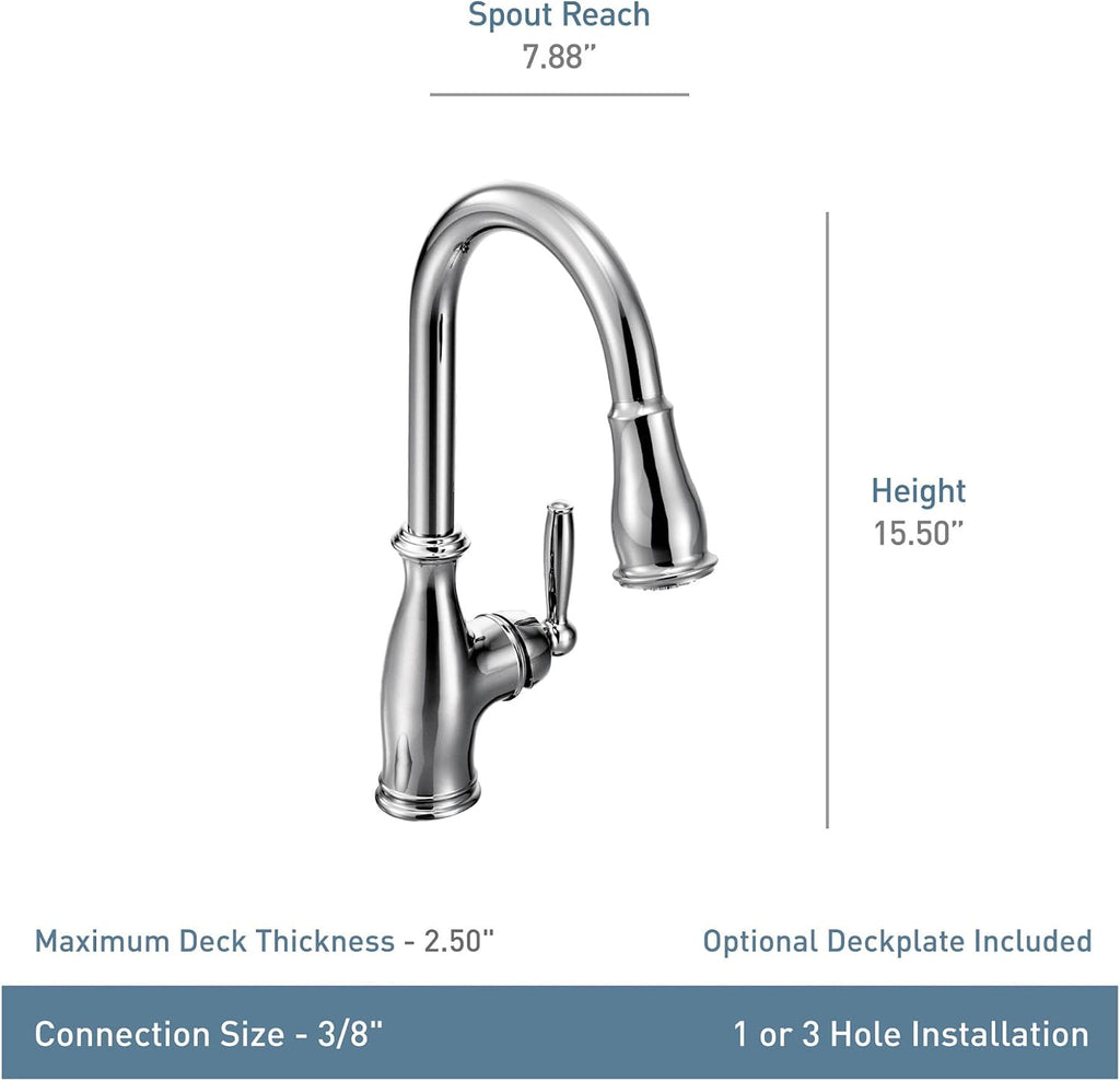 Moen Brantford Oil Rubbed Bronze Traditional One-Handle Kitchen Faucet with Pulldown Sprayer Featuring Power Boost and Reflex Docking System, 7185ORB