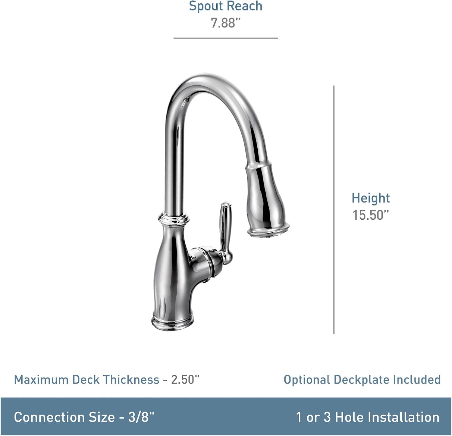 Moen Brantford Oil Rubbed Bronze Traditional One-Handle Kitchen Faucet with Pulldown Sprayer Featuring Power Boost and Reflex Docking System, 7185ORB