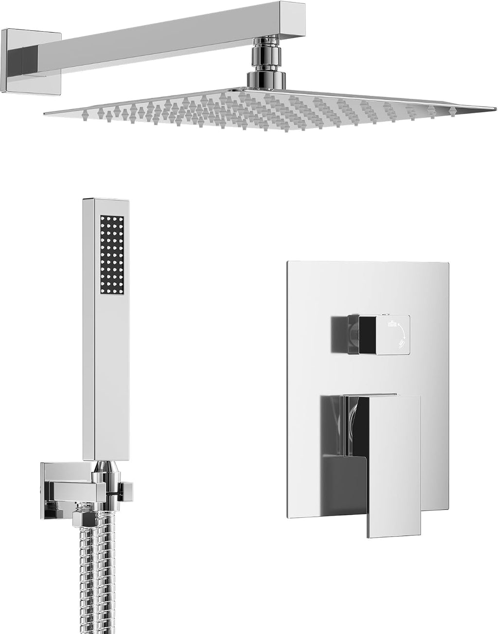 10 Inch Shower Faucet Set, High Pressure Rainfall Shower Head and Handheld Sprayer Combo, Polished Chrome
