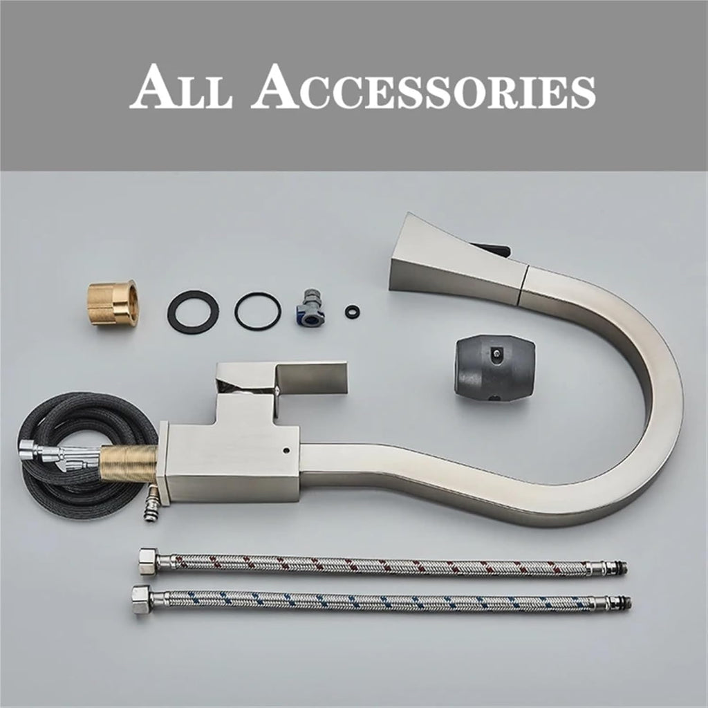 Kitchen Pull-Out Faucets Sink Mixer Two Function Single Handle Hot and Cold Water Crane Deck Mounted(Brushed Nickel)