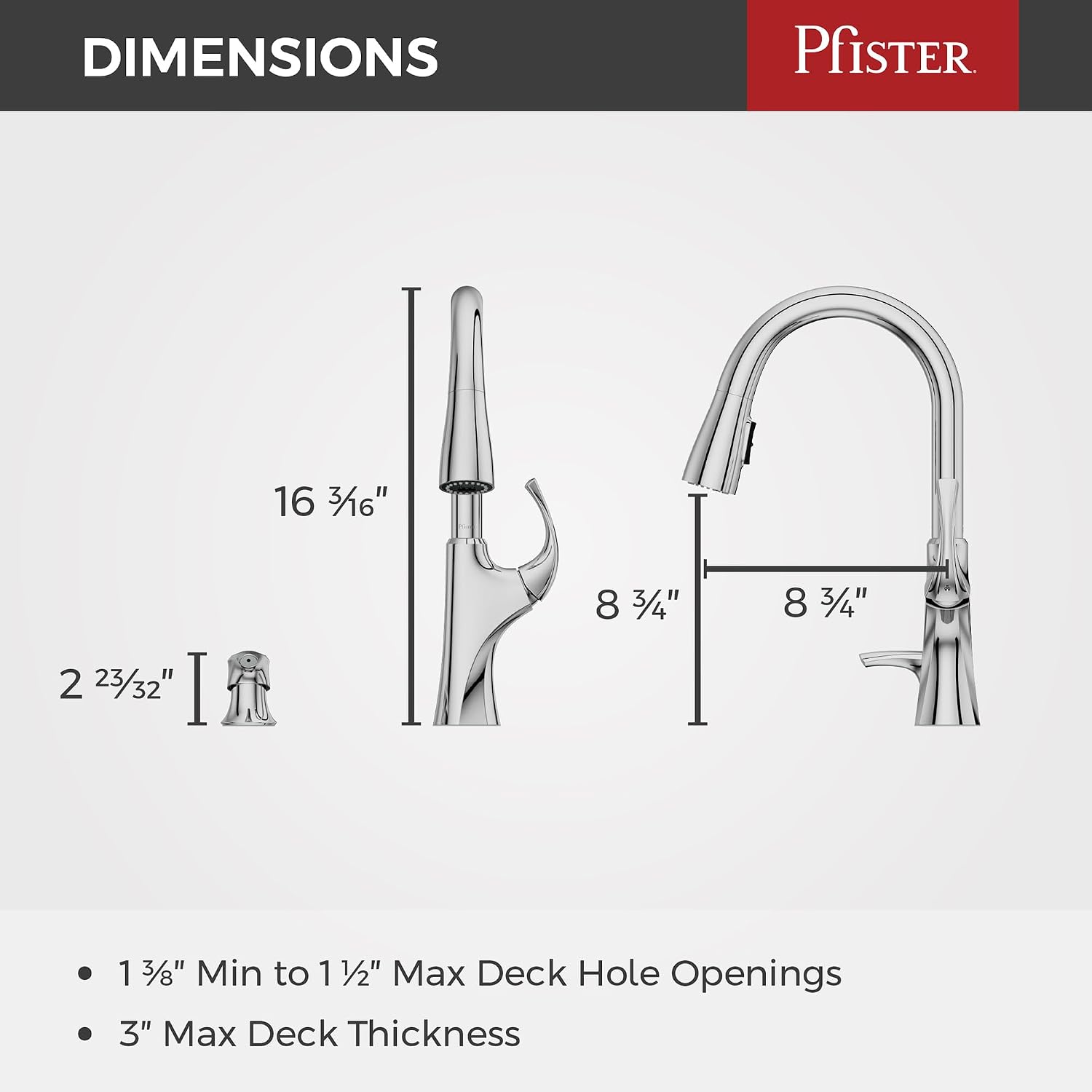 Pfister Miri 2.0 Kitchen Faucet with Pull Down Sprayer and Soap Dispenser, Single Handle, High Arc, NSF Certified, Polished Chrome Finish, F5297MRRC