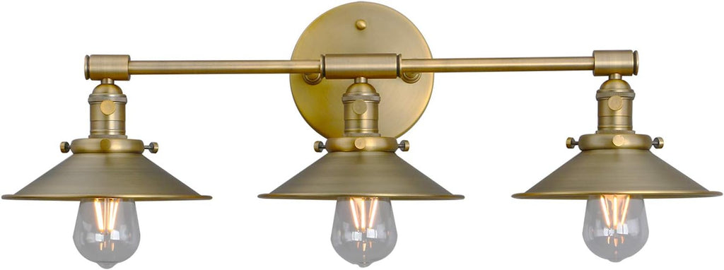 Phansthy Antique Brass Wall Sconce 3 Light Vanity Light with 7.87' Metal Flared Light Shade