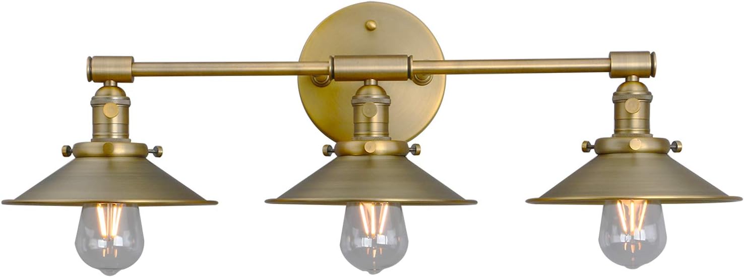 Phansthy Antique Brass Wall Sconce 3 Light Vanity Light with 7.87' Metal Flared Light Shade