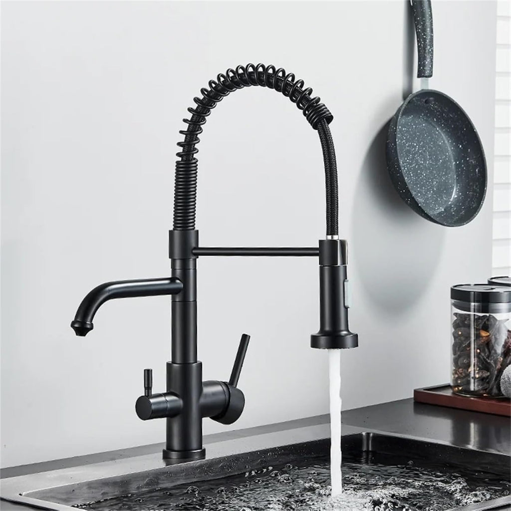 Kitchen Water Filter Faucet Dual Spout Filter Drinking Water Mixer Tap Rotation Taps(Matte Black)