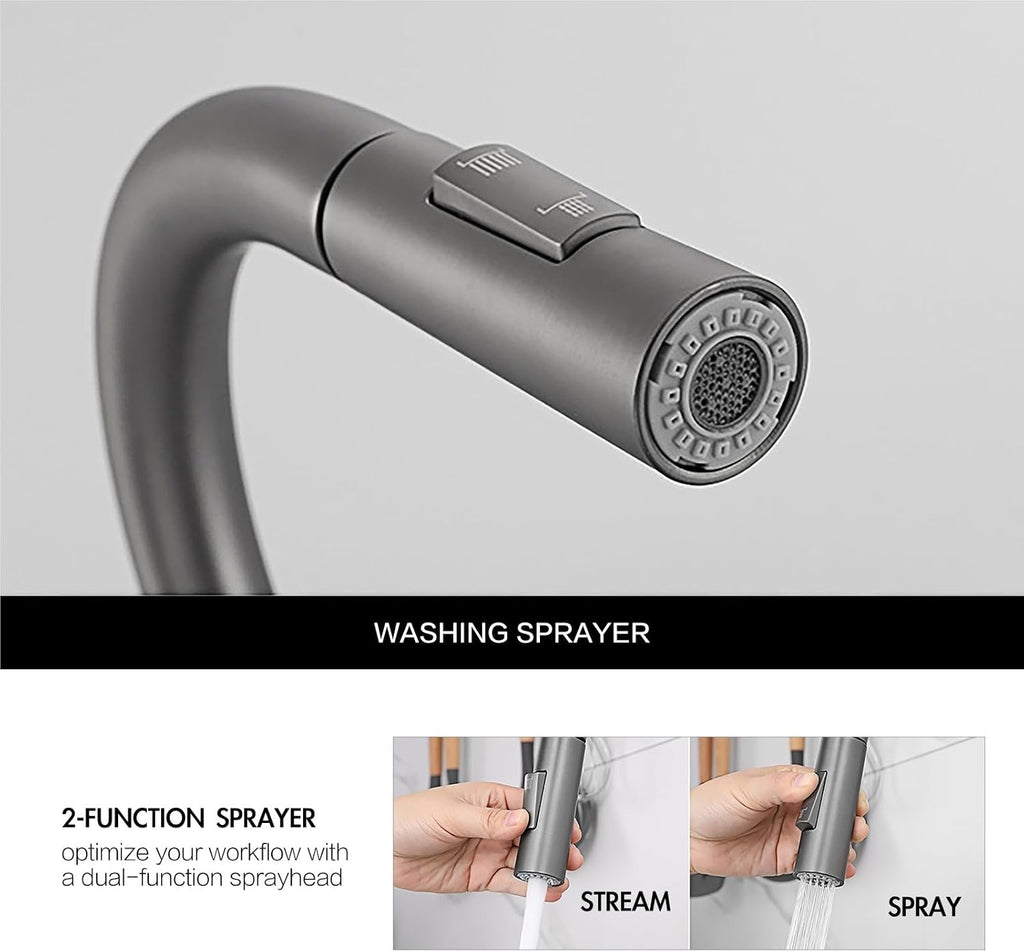 Single Handle Kitchen Faucet with Dual Function Cleaning and Basket Tap for Hot and Cold Sink(Gold Brushed)
