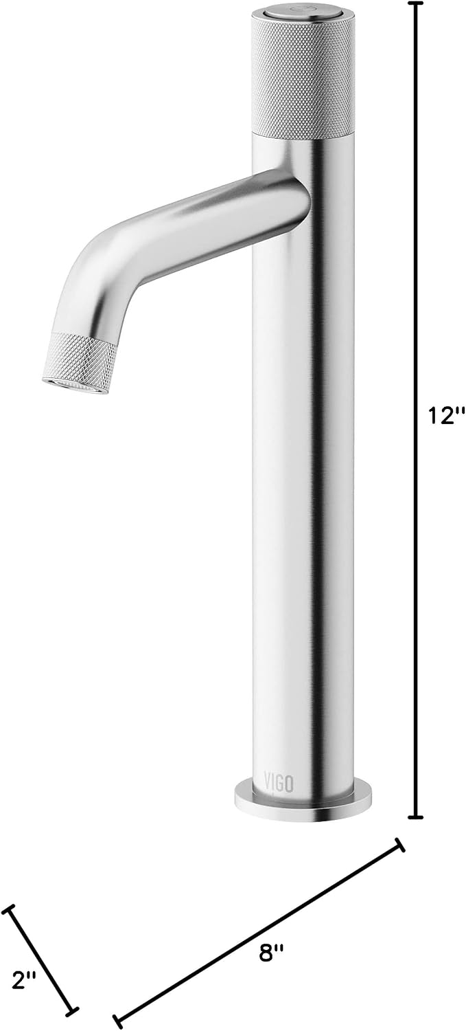 VIGO Apollo Single-Handle Single-Hole Mount Vessel Bathroom Sink Faucet, 12-Inch, Brushed Nickel, Modern Design, Solid Brass, 1.2 GPM WaterSense & Ceramic Disc Valve, Corrosion-Resistant