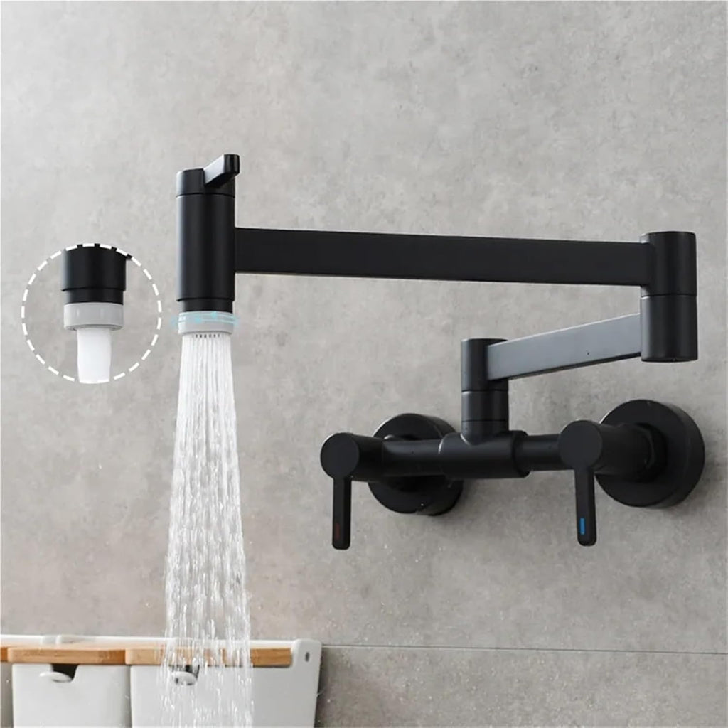 Pot Filler Tap Wall Mounted Foldable Kitchen Faucet Hot and Cold Single Hole Sink Tap Rotate Folding Spout(Black B)