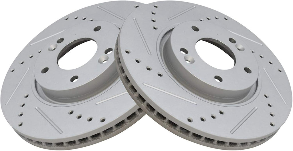TRQ Performance Front Brake Pad and Rotor Set Ceramic Coated Drilled Slotted Vented Rotors Compatible with 2010-2013 Kia Forte Forte Koup