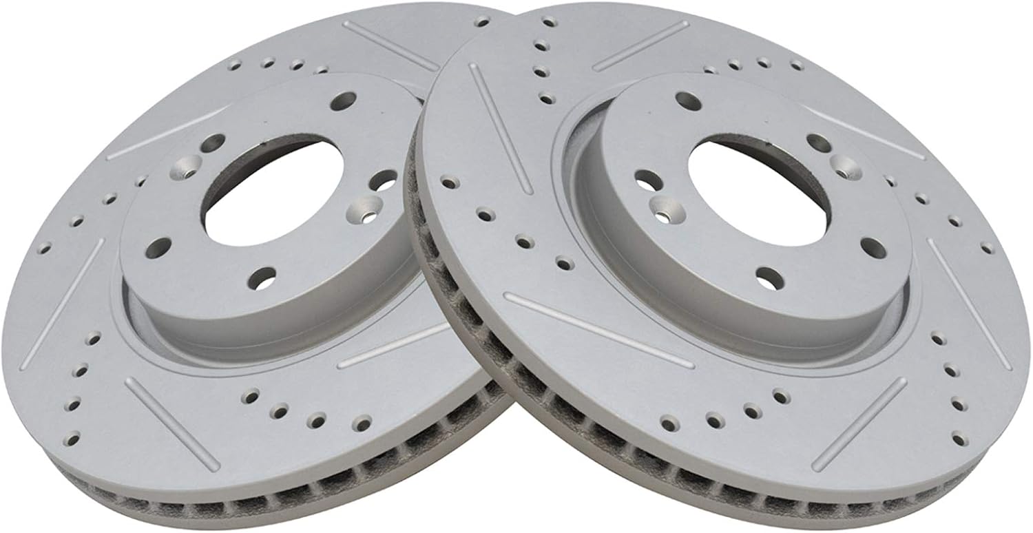 TRQ Performance Front Brake Pad and Rotor Set Ceramic Coated Drilled Slotted Vented Rotors Compatible with 2010-2013 Kia Forte Forte Koup