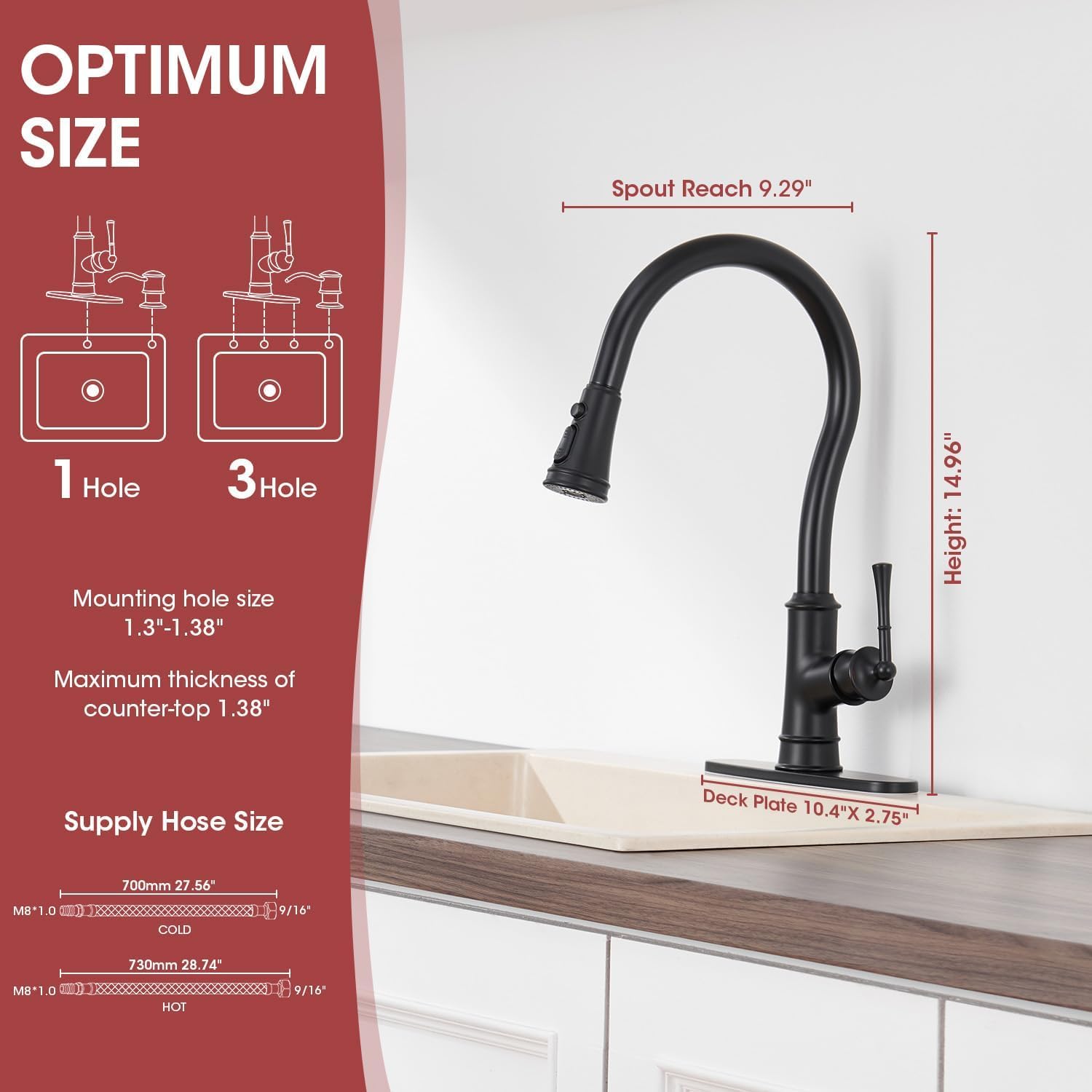 Black Kitchen Faucets with Pull Down Sprayer, Vintage Brass Kitchen Sink Faucet High Arc Single Handle with Deck Plate 1 or 3 Hole for Farmhouse Camper Laundry Rv Bar
