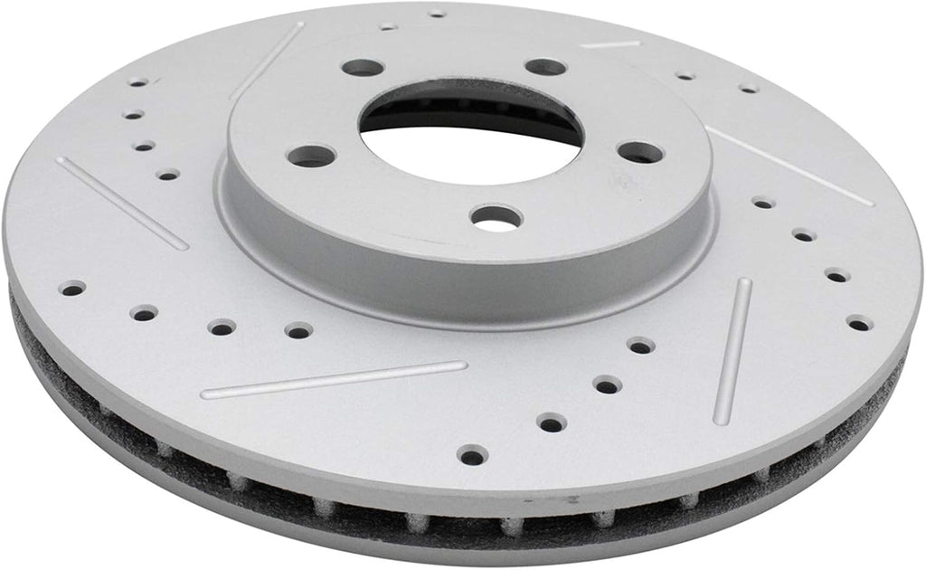 TRQ Performance Front Brake Pad and Rotor Set Ceramic G Coated Drilled Slotted Rotors Calipers Compatible with 2001-2007 Ford Taurus 2002 Lincoln Continental 2001-2005 Mercury Sable