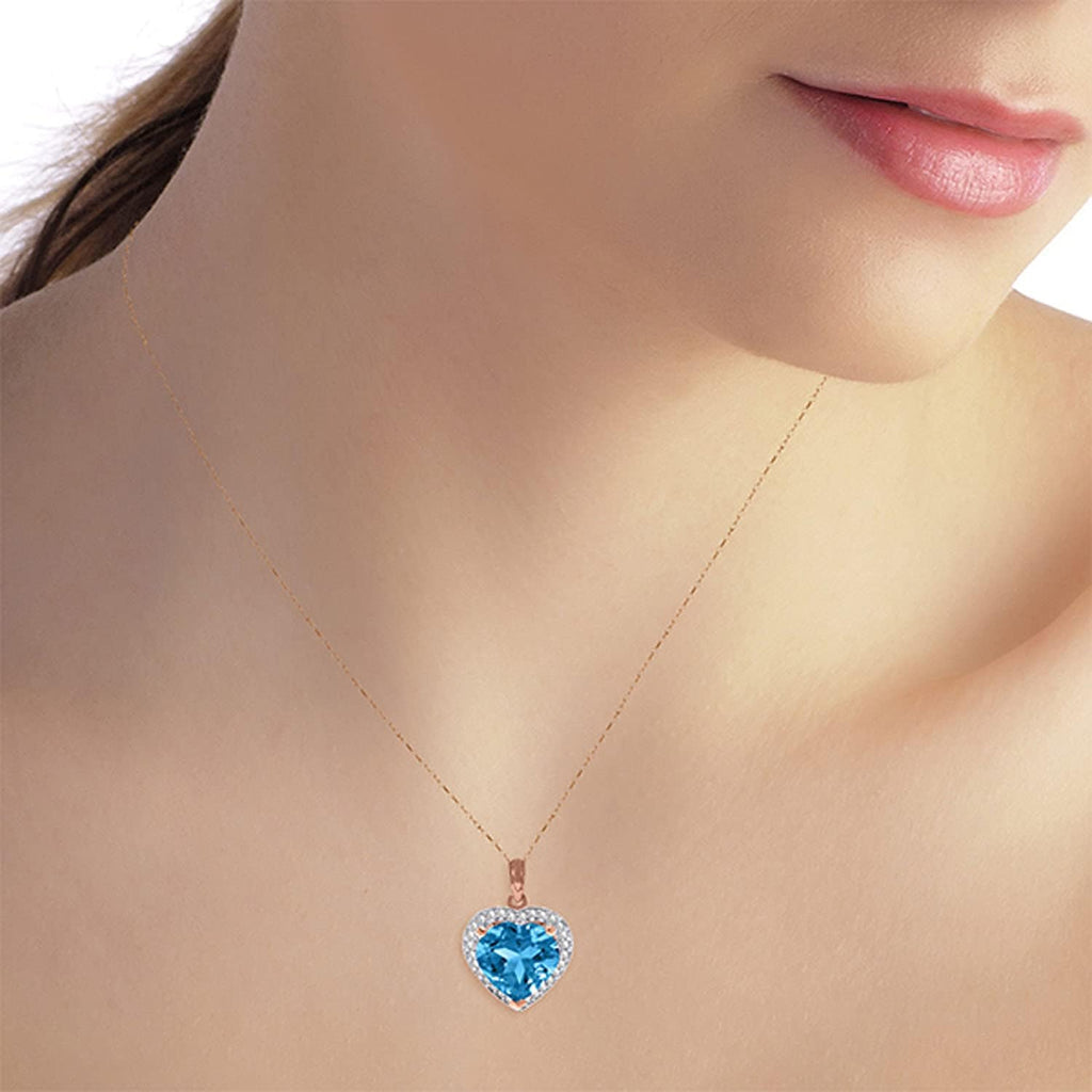 Galaxy Gold GG 14K Solid Gold, Natural Blue Topaz and Diamond Pendant Necklace for Women - 14-24 Inch Available, Fine Jewelry for Women
