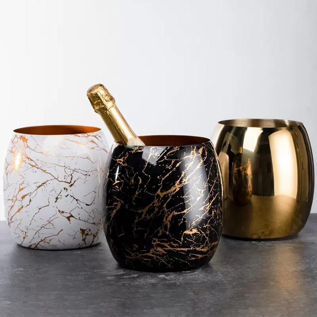 GLigeT ice Cube Bucket Ice Bucket 3.6L Stainless Steel Ice Buckets with Elegant Marble Patterns Ideal for Cocktail Bar, Parties, Chilling Wine, Champagne ice Buckets for Bars (Color : Black)