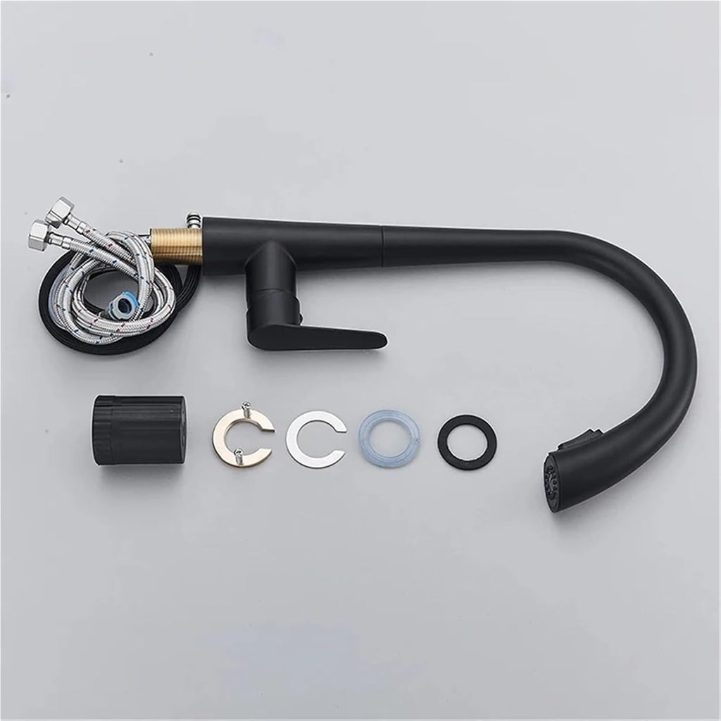 Kitchen Faucet Single Handle Pull Out Mixer Hot and Cold Water Taps Deck Mounted 360 Rotation Mixer Tap(Chrome)