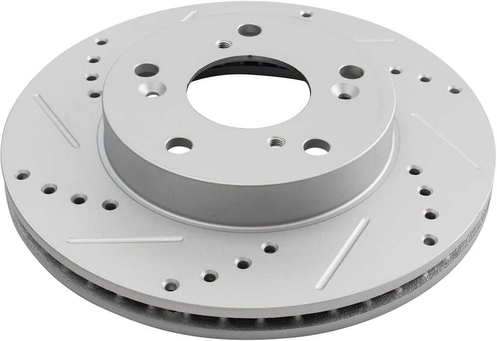 TRQ Performance Front Brake Pad and Rotor Set Ceramic Coated Drilled Slotted Rotors Compatible with 2012-2015 Honda Civic